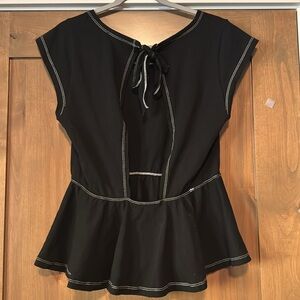 Hem & Thread Open Back Peplum Top blouse Womens L Black/White Cotton Beach